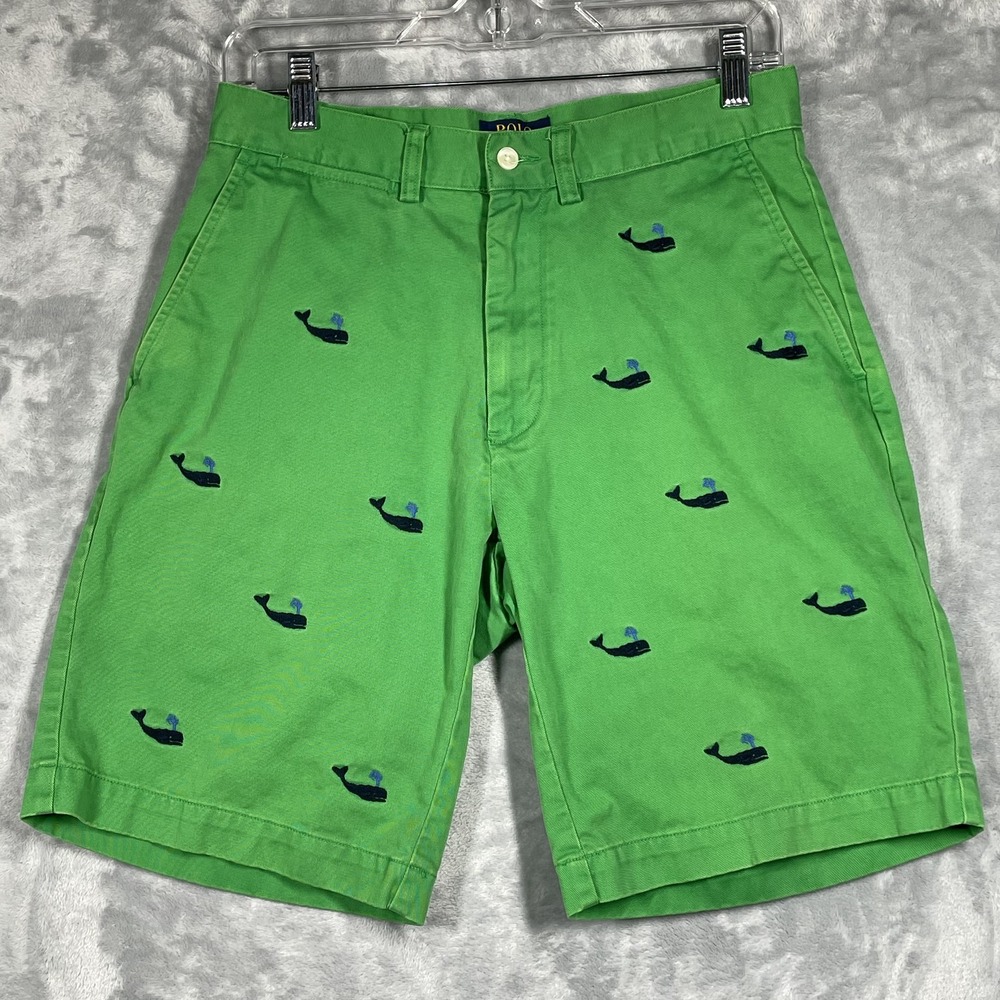 Polo Ralph Lauren Mens Green Whale Embroidered Chino Shorts Size 29 Nautical